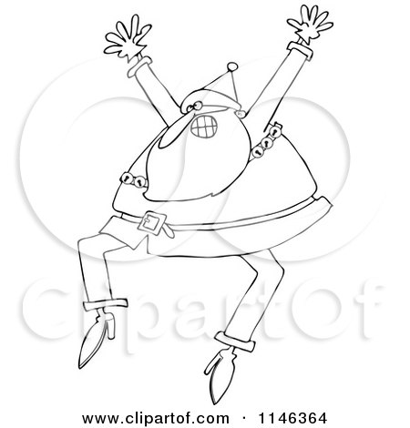 Cartoon of an Outlined Santa Excitedly Jumping up and down - Royalty Free Vector Clipart by djart