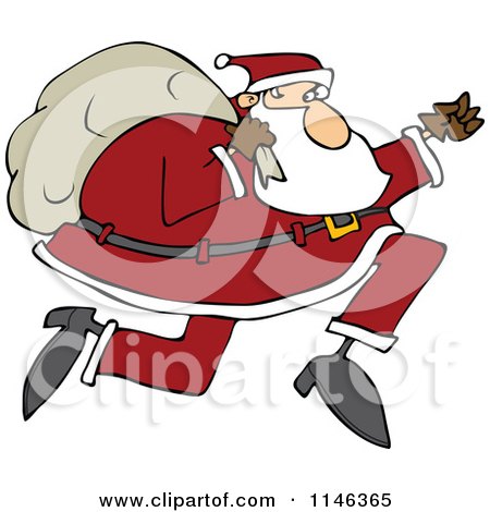 Cartoon of Santa Running with His Bag - Royalty Free Vector Clipart by djart