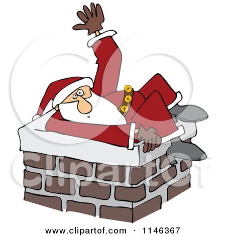 Cartoon of Santa Stuck in a Chimney and Waving for Help| Royalty Free Vector Clipart by djart