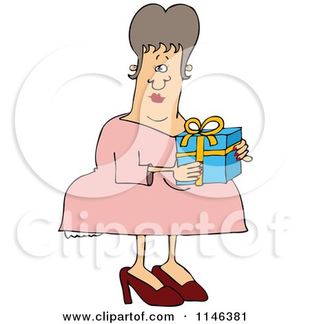 Cartoon of a Woman Carring a Gift Box - Royalty Free Vector Clipart by djart