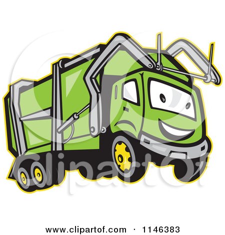 Cartoon of a Happy Green Garbage Truck Mascot - Royalty Free Vector Clipart by patrimonio