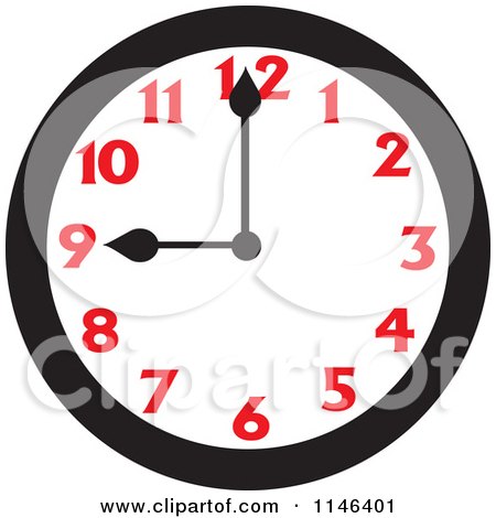 Cartoon of a Wall Clock Showing 9 - Royalty Free Vector Clipart by Johnny Sajem