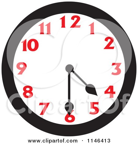 Cartoon of a Wall Clock Showing 4 30 - Royalty Free Vector Clipart by Johnny Sajem