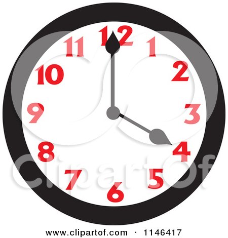 Cartoon of a Wall Clock Showing 4 - Royalty Free Vector Clipart by Johnny Sajem