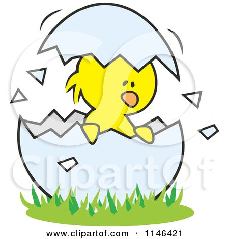 Cartoon of a Chick in a Cracked Egg - Royalty Free Vector Clipart by Johnny Sajem