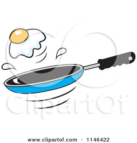 Cartoon of an over Easy Egg over a Frying Pan - Royalty Free Vector Clipart by Johnny Sajem