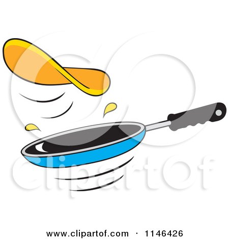 Cartoon of a Pancake Flipping over a Frying Pan - Royalty Free Vector Clipart by Johnny Sajem