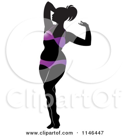 Clipart of a Silhouetted Woman Strutting in a Purple Bikini - Royalty Free Vector Illustration by Lal Perera