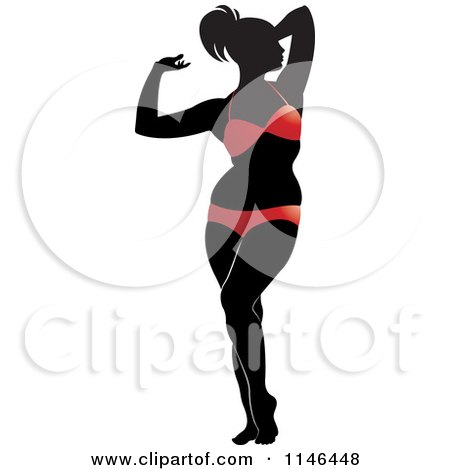 Clipart of a Silhouetted Woman Strutting in a Red Bikini - Royalty Free Vector Illustration by Lal Perera