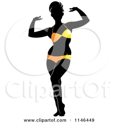 Clipart of a Silhouetted Woman Strutting in an Orange Bikini - Royalty Free Vector Illustration by Lal Perera