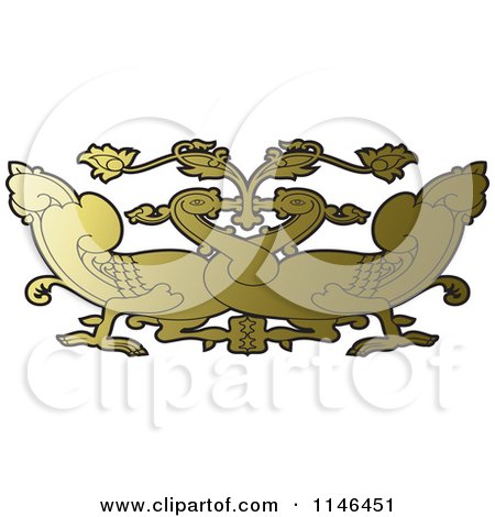 Clipart of a Gold Asian Swan Design - Royalty Free Vector Illustration by Lal Perera
