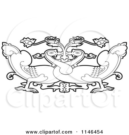 Clipart of an Outlined Asian Swan Design - Royalty Free Vector Illustration by Lal Perera