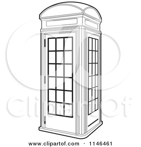 Clipart of an Outlined Telephone Booth - Royalty Free Vector Illustration by Lal Perera