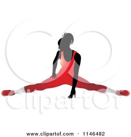 Clipart of a Silhouetted Gymnast Woman Doing the Splits in a Red Leotard - Royalty Free Vector Illustration by Lal Perera