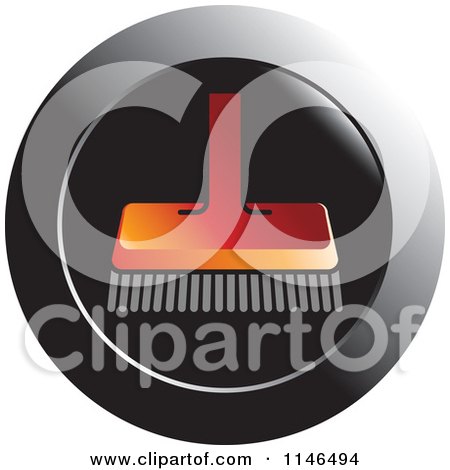 Clipart of a Red Push Broom on a Black Circle - Royalty Free Vector Illustration by Lal Perera