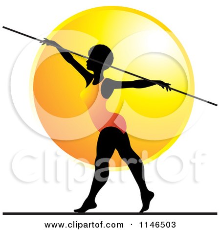 Clipart of a Silhouetted Gymnast Woman on a Balance Beam over an Orange Circle - Royalty Free Vector Illustration by Lal Perera