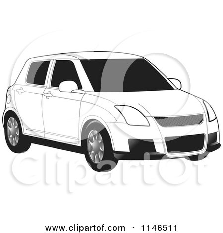Clipart of a Black and White Car - Royalty Free Vector Illustration by Lal Perera