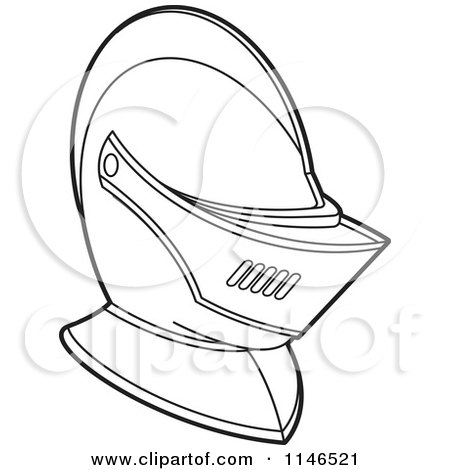Clipart of a Black and White Armour Knights Helmet - Royalty Free Vector Illustration by Lal Perera