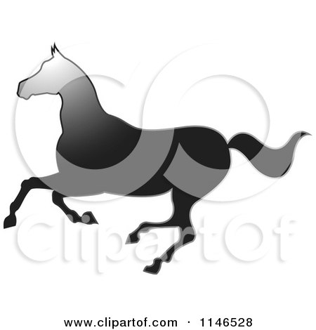 Clipart of a Gradient Black Running Horse Silhouette - Royalty Free Vector Illustration by Lal Perera