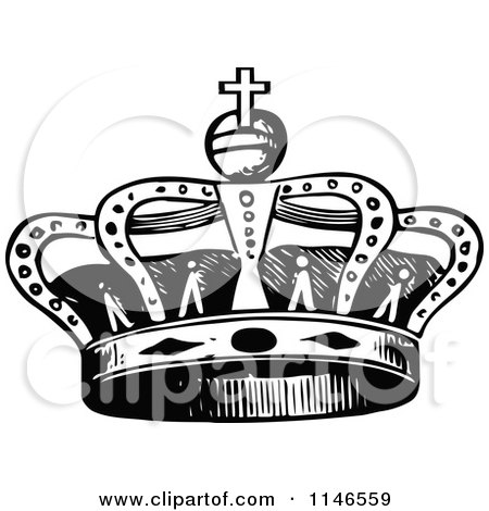 Clipart of a Retro Vintage Black and White Royal Crown - Royalty Free Vector Illustration by Prawny Vintage