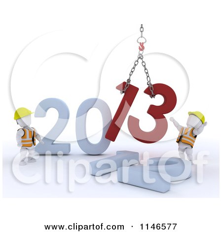 Clipart of 3d New Year White Construction Characters Replacing 2012 with 2013 - Royalty Free CGI Illustration by KJ Pargeter