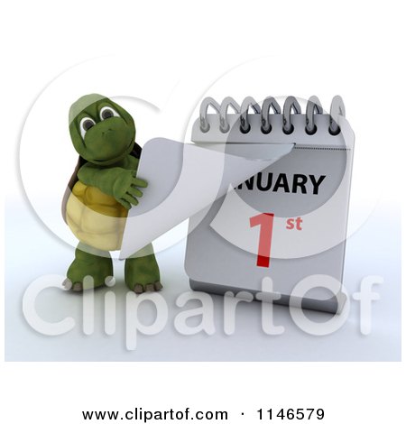 Clipart of a 3d Tortoise Revealing New Years Day on a Calendar - Royalty Free CGI Illustration by KJ Pargeter