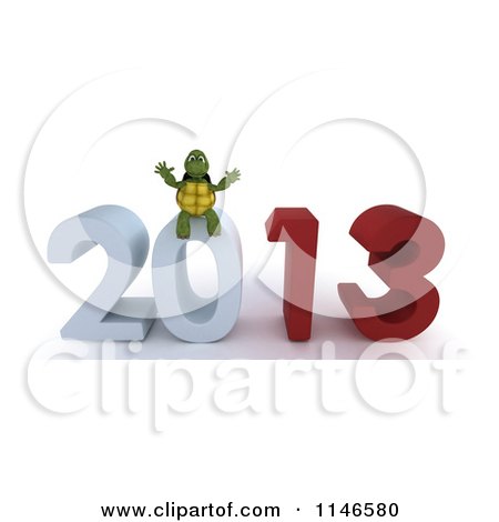 Clipart of a 3d Tortoise Sitting on New Year 2013 - Royalty Free CGI Illustration by KJ Pargeter