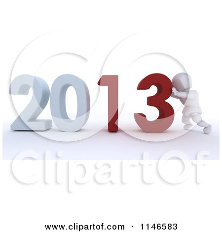 Clipart of a 3d White Character Pushing New Year 2013 Numbers Together - Royalty Free CGI Illustration by KJ Pargeter