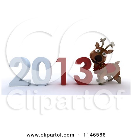 Clipart of a 3d Reindeer and New Year 2013 - Royalty Free CGI Illustration by KJ Pargeter