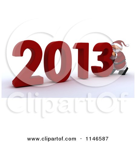 Clipart of a 3d Santa Pushing New Year 2013 Numbers Together - Royalty Free CGI Illustration by KJ Pargeter