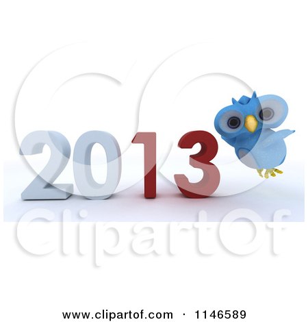 Clipart of a 3d Owl over a New Year 2013 - Royalty Free CGI Illustration by KJ Pargeter