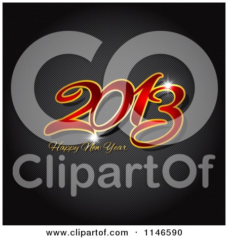 Clipart Of A Red and Gold Happy New Year 2013 Greeting Over Carbon Fiber - Royalty Free Vector Illustration by KJ Pargeter