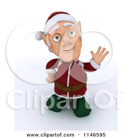 Clipart of a 3d Christmas Elf Waving - Royalty Free CGI Illustration by KJ Pargeter