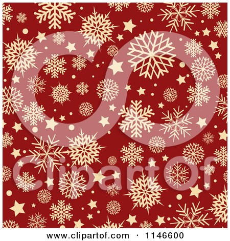 Clipart of a Background of Retro Tan Snowflakes over Red - Royalty Free Vector Illustration by KJ Pargeter