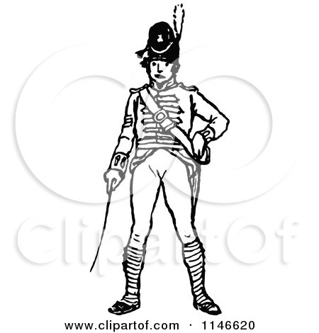 Clipart of a Retro Vintage Black and White Soldier - Royalty Free Vector Illustration by Prawny Vintage