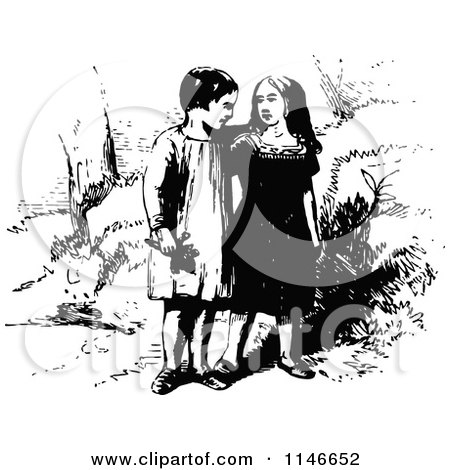Clipart of a Retro Vintage Black and White Young Strolling Couple - Royalty Free Vector Illustration by Prawny Vintage
