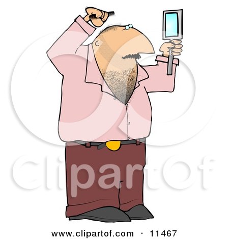 Man Combing His Hair and Using a Hand Mirror Clipart Illustration by djart