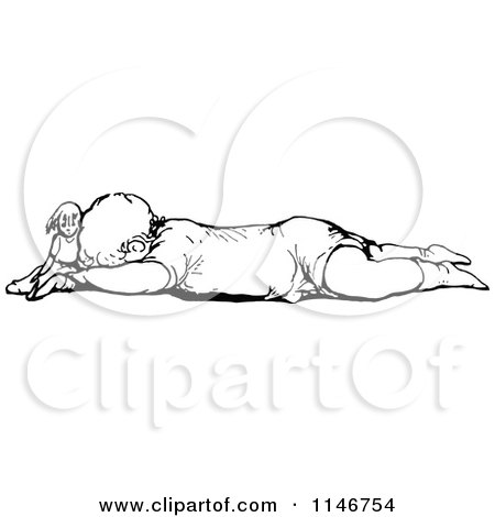 Clipart of a Retro Vintage Black and White Sleeping Baby and Doll - Royalty Free Vector Illustration by Prawny Vintage