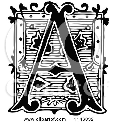 Clipart of a Retro Vintage Black and White Ornate Letter a - Royalty Free Vector Illustration by Prawny Vintage