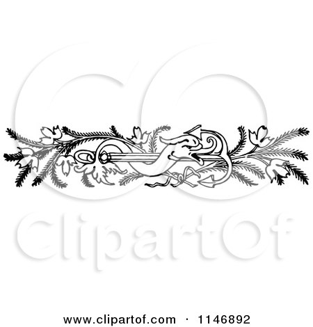 Clipart of a Retro Vintage Black and White Fish Border - Royalty Free Vector Illustration by Prawny Vintage