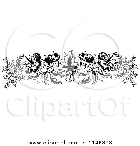 Clipart of a Retro Vintage Black and White Floral Border - Royalty Free Vector Illustration by Prawny Vintage