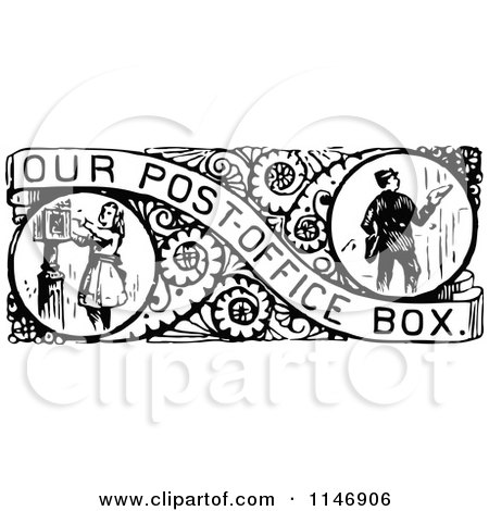 Clipart of a Retro Vintage Black and White Border of Mail Boxes - Royalty Free Vector Illustration by Prawny Vintage