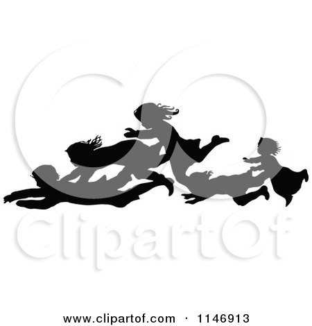Clipart of a Silhouette Border of Children Falling - Royalty Free Vector Illustration by Prawny Vintage