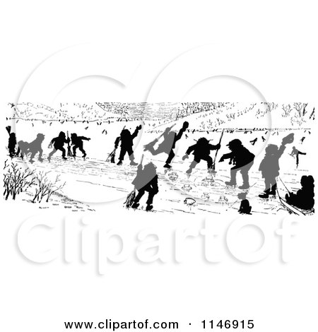 Clipart of a Silhouette Border of Children Curling - Royalty Free Vector Illustration by Prawny Vintage