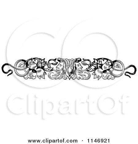 Clipart of a Retro Vintage Black and White Floral Frace and Snake Border - Royalty Free Vector Illustration by Prawny Vintage