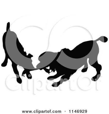 Clipart of Retro Vintage Silhouetted Dogs Playing - Royalty Free Vector Illustration by Prawny Vintage