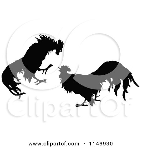 Clipart of a Retro Vintage Silhouetted Cock Fight - Royalty Free Vector Illustration by Prawny Vintage