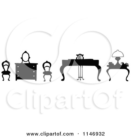 Clipart of Retro Vintage Silhouetted Chairs and Tables - Royalty Free Vector Illustration by Prawny Vintage