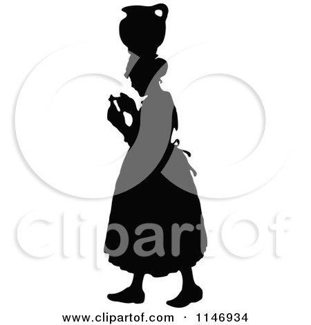 Clipart of a Retro Vintage Silhouetted Woman with a Jar on Her Head - Royalty Free Vector Illustration by Prawny Vintage