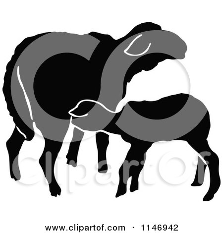 Clipart of Retro Vintage Silhouetted Sheep - Royalty Free Vector Illustration by Prawny Vintage